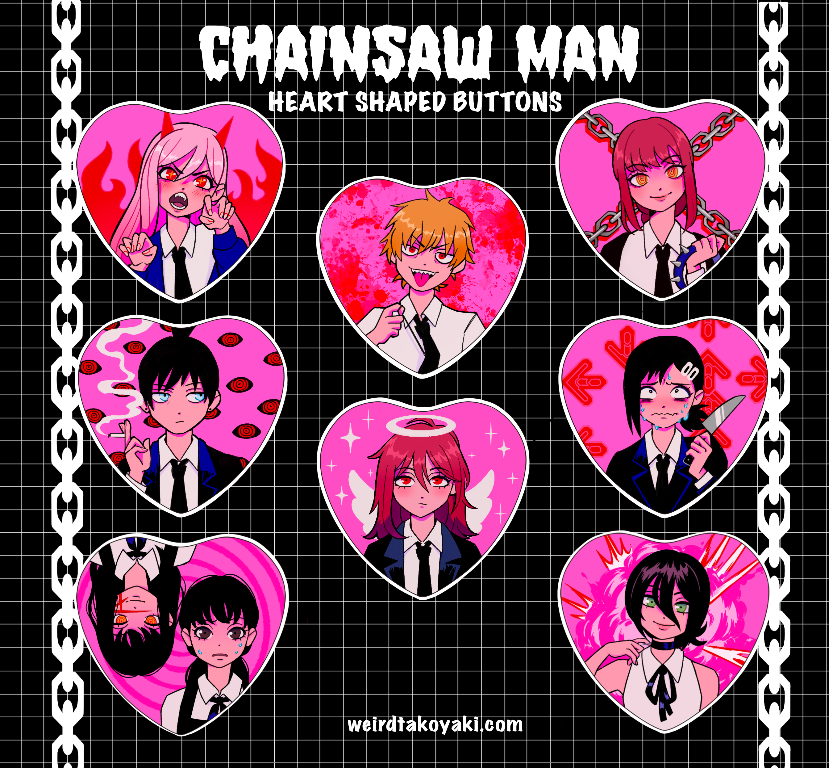 Chainsaw Man // Button Badges – livsscribbles