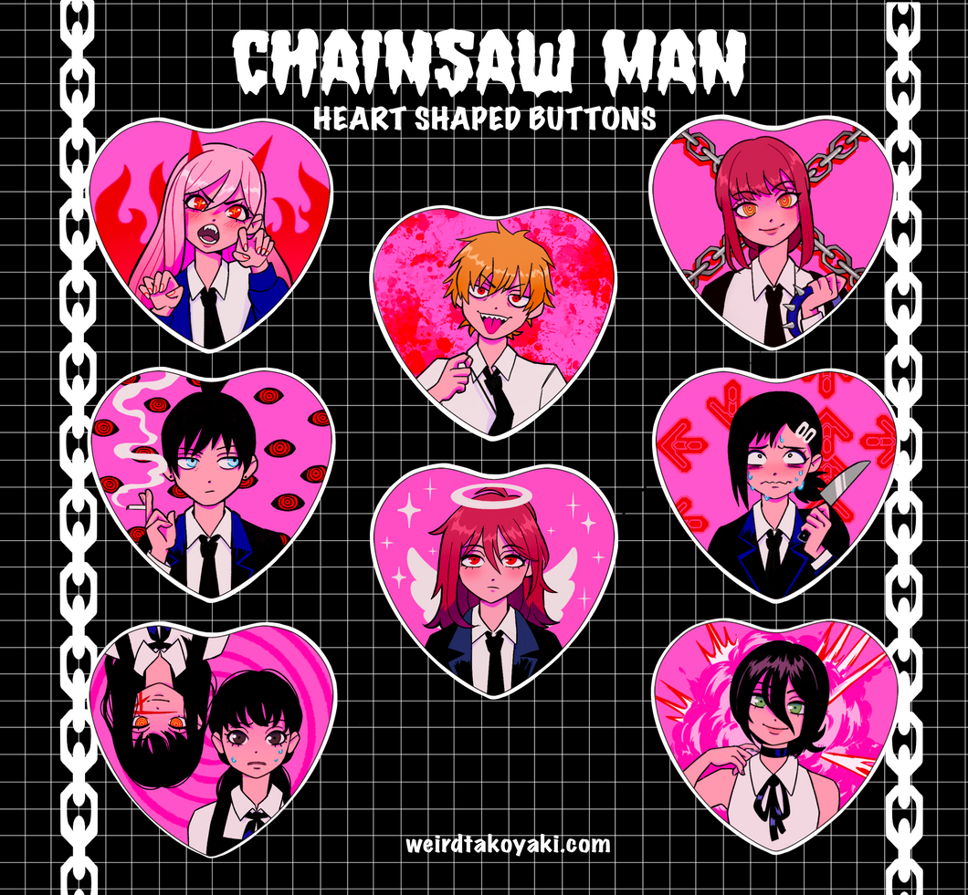 Chainsaw Man Heart Shaped Buttons